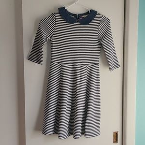 Mini Boden Navy and White Striped Dress with Peter Pan Collar